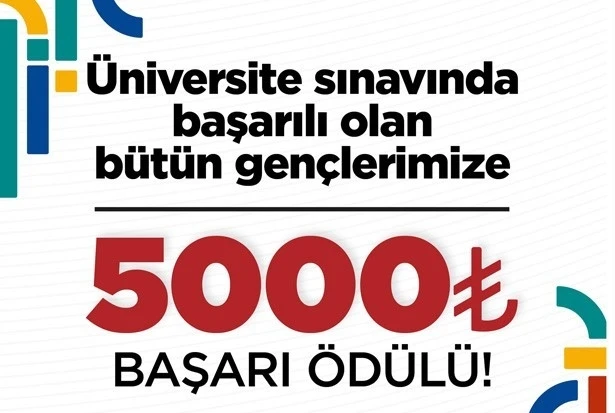 Üniversite sınavında başarılı olan gençlere 5 bin TL başarı ödülü
