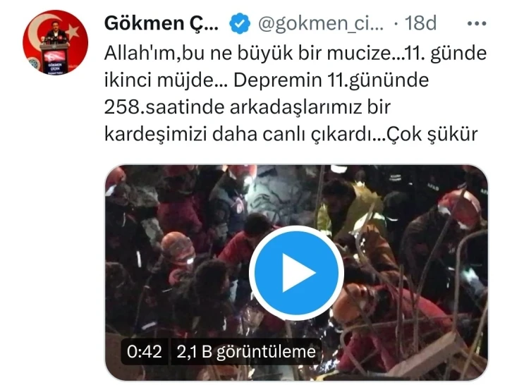 Vali Çiçek: "11. günde ikinci müjde"
