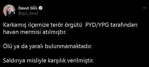 Vali Gül’den Karkamış’a yapılan saldırıyla ilgili açıklama
