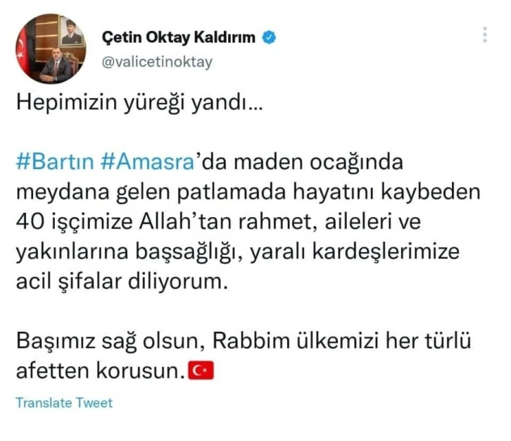 Vali Kaldırım’dan Amasra’daki elim olay için duyarlı davranış
