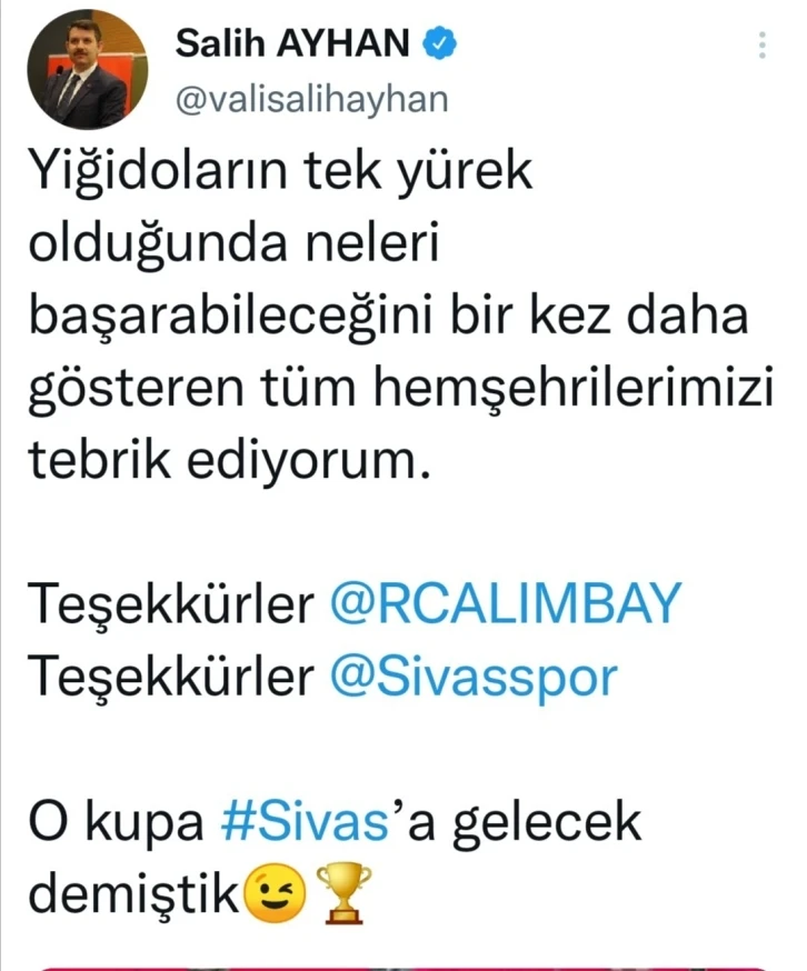 Vali Salih Ayhan yiğidoların kupa sevincine ortak oldu
