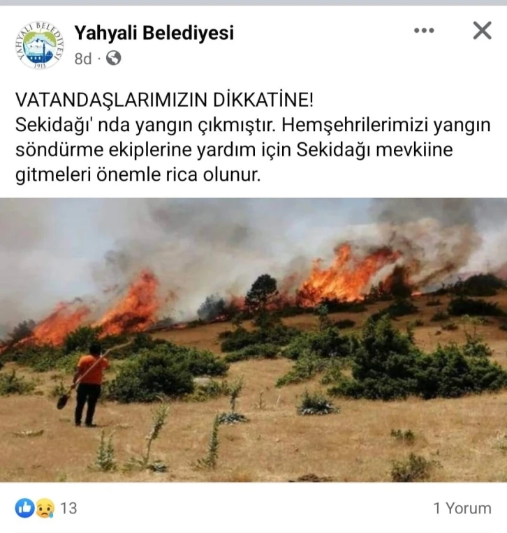 Yahyalı’daki yangın kontrol altına alındı
