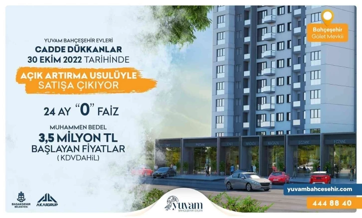 Yuvam Bahçeşehir Evleri’nde cadde dükkanları satışa çıkıyor
