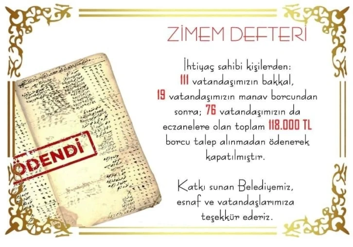 Zimem geleneğiyle 118 bin liralık borç silindi
