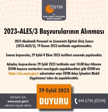 2023-ALES/3 başvuruları başladı
