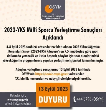 2023-YKS Milli Sporcu yerleştirme sonuçları açıklandı
