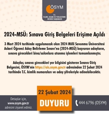 2024-MSÜ sınava giriş belgeleri erişime açıldı
