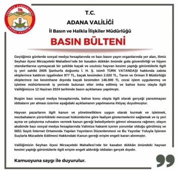 Adana Valiliği: "Kasapla ilgili gerekli cezalar uygulandı"