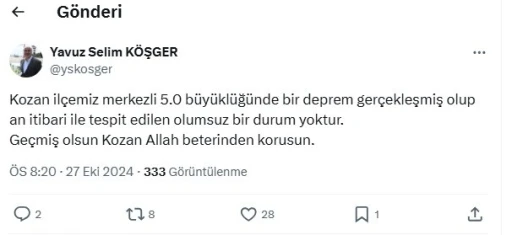 Adana Valisi Köşger: &quot;Olumsuz bir durum yok&quot;
