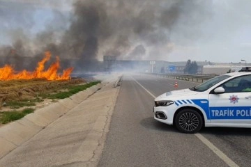 Anız yangını buğday tarlasına sıçradı: İstanbul-Edirne yolu trafiğe kapandı