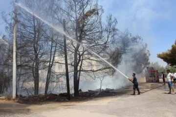 Antalya'da ağaçlık alandaki yangın, evlere ulaşmadan söndürüldü