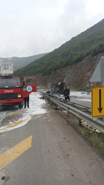 Antalya'da devrilen boya ve tiner yüklü TIR, alev alev yandı (2)