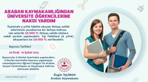 Araban’da üniversite öğrencilerine nakdi yardım yapılacak