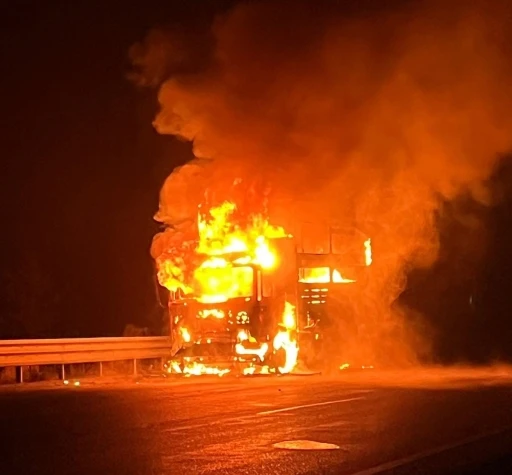 Aşkale’de seyir halinde alev alan tır yanarak küle döndü
