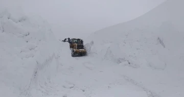 Askeri üs bölgesi yolunda 2 metreyi bulan karda zorlu çalışma
