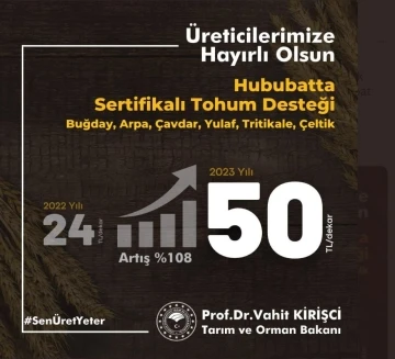 Bakan Kirişci: &quot;Hububat ürünlerinde sertifikalı tohum kullanım desteği iki katının da üzerine çıkacak&quot;
