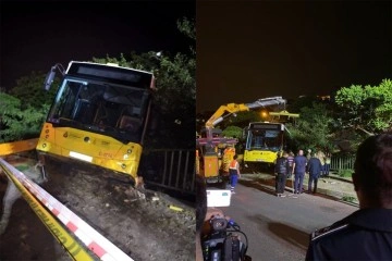 Beykoz'da freni boşalan otobüs bir evin bahçesine düştü