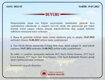 Bursa’da ormanlara giriş çıkışlar ve ateşli piknik yapılması yasaklandı
