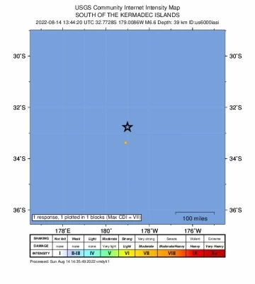 Büyük Okyanus’taki Kermadec Adaları açıklarında 6.6 büyüklüğünde deprem
