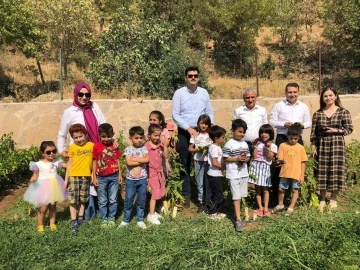 Çukurcalı öğrenciler elleriyle yetiştirdikleri ürünleri topladı
