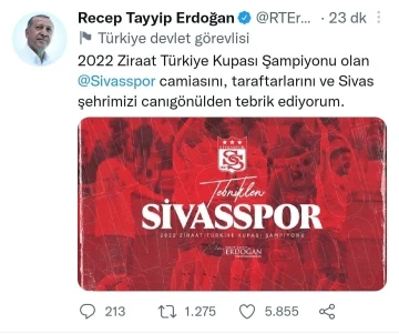 Cumhurbaşkanı Erdoğan, Sivasspor’u tebrik etti
