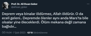 Deprem paylaşımı nedeniyle Prof. Dr. Ali İhsan Göker’e idari soruşturma açıldı
