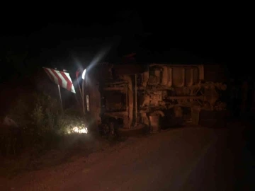 Devrilen talaş yüklü tırın sürücüsü yaralandı
