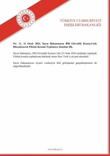 Dışişleri Bakanı Fidan, New York’ta BMGK Toplantısına katılacak
