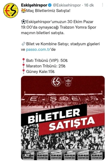 Eskişehirsporlular bu sezon ilk kez kale arkasından maç izleyecek
