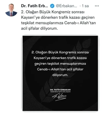 Fatih Erbakan’dan ’Geçmiş Olsun’ mesajı
