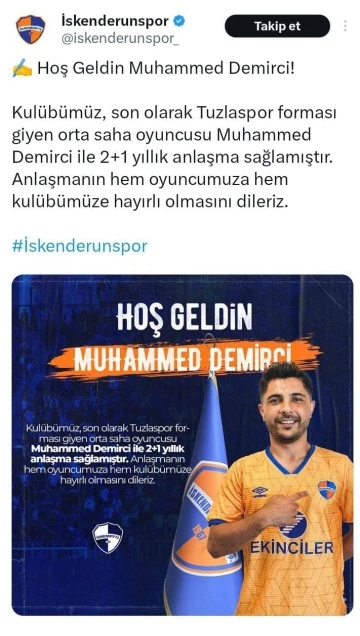 İskenderunspor, Muhammed Demirci ile anlaştı
