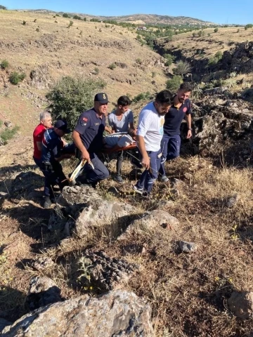 Kaçan keçiyi yakalamak isteyen kayalılardan yuvarlandı
