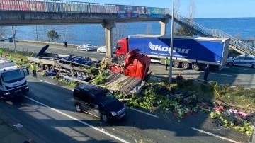 Karadeniz Sahil Yolu’nda sebze yüklü tır orta refüje çıktı: 1 ölü
