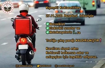 Kırklareli’de motosiklet ve elektrikli bisikletlerin trafiğe çıkış yasağı kaldırıldı
