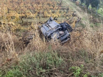 Kontrolden çıkan otomobil üzüm bağına uçtu: 2 yaralı
