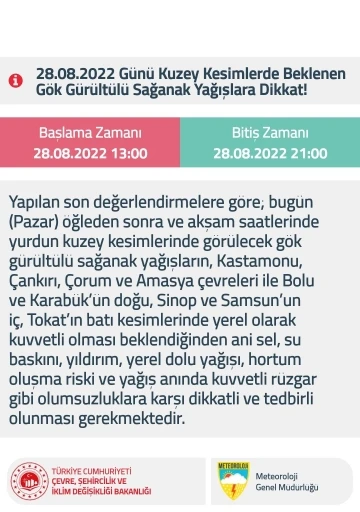 Kuzey kesimlerde yağış uyarısı
