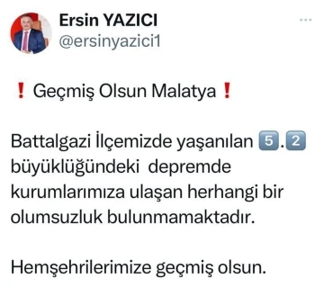 Malatya Valisi Yazıcı: “Depremde herhangi bir olumsuzluk yok”
