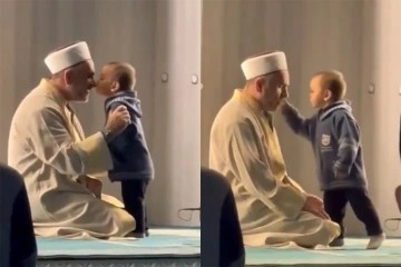 Maltepe'de dua okuyan imam ile çocuğun oyunu yürek ısıttı