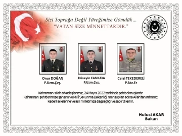 Milli Savunma Bakanı Akar’dan şehitler için taziye mesajı
