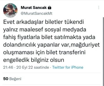 Murat Sancak’tan bilet açıklaması
