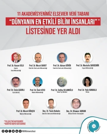 Niğde’de görev yapan 11 akademisyen dünyanın en etkili bilim insanları arasında yer aldı
