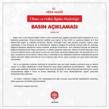 Niğde Valiliğinden &quot;sel&quot; açıklaması
