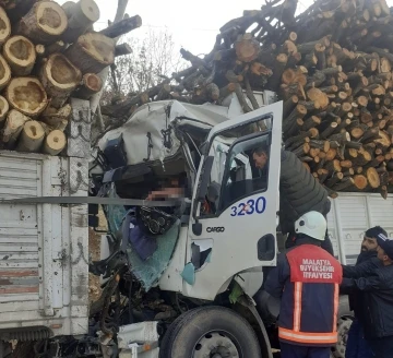 Odun yüklü iki kamyon çarpıştı: 1 yaralı
