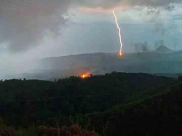 Ormanda yangına sebep olan yıldırımın düştüğü anları görüntülediler
