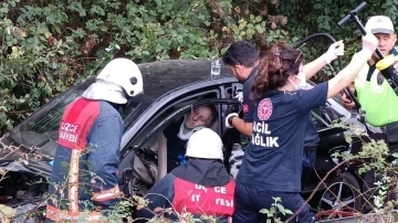 Otoyolda yoldan çıktı ağaçlık alana girdi
