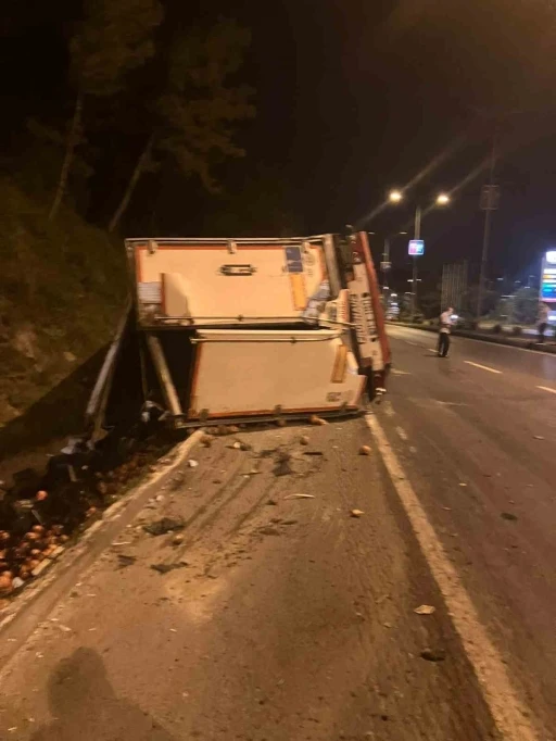 Park halindeyken freni boşalan tır şarampole devrildi
