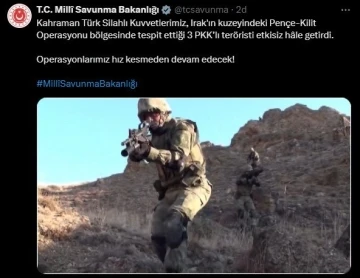 Pençe-Kilit Operasyonu bölgesinde 3 PKK’lı terörist etkisiz hale getirildi
