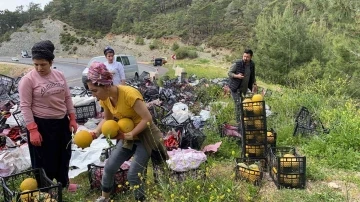 Sebze yüklü kamyon yan yattı
