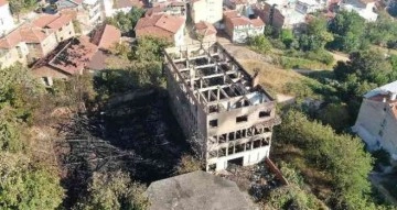 Tarihi ipekçilik fabrikasındaki yangının bilançosu havadan görüntülendi