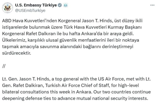 Türk Hava Kuvvetleri Kurmay Başkanı Korgeneral Dalkıran ile ABD’li Korgeneral Hinds bir araya geldi
